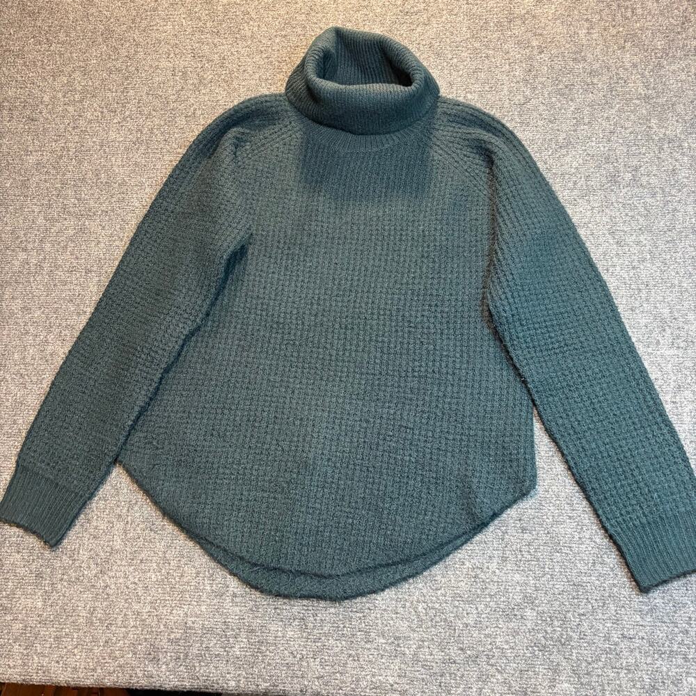 Kuhl Womens Large Green Turtleneck Sweater Merino Cotton Blend Outdoor Hiking